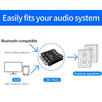 ZK-TB21 Bluetooth uyumlu 5.0 güç amplifikatörü Kurulu Subwoofer ile 2.1 Kanal 50W×2+100W DIY Ev Sineması