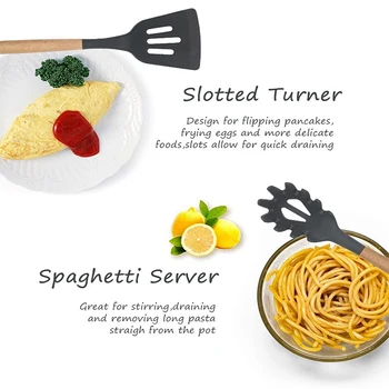 Ahşap Silikon mutfak eşyası Yapışmaz Mutfak Eşyaları pişirme aracı Kaşık çorba kepçesi Turner Spatula Tong Tencere Pişirme Araçları Gadget