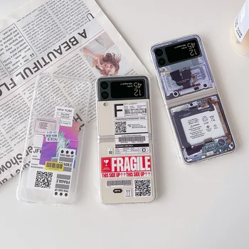 Ins Japonya Kore Yaratıcı Etiket Temizle Vaka Telefon Kılıfı ıçin Samsung Galaxy Z Flip 3 ZFlip3 Güzel Şeffaf Yumuşak Kapak