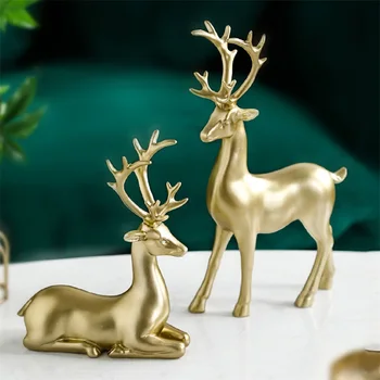 2 Adet Noel Ren Geyiği Figürleri Süslemeleri Reçine Oturma ve Ayakta Geyik Heykelleri Elk Heykelcik Ev Masa Dekorasyon Hediye
