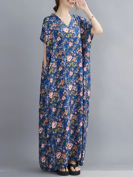 Kısa kollu büyük boy saten vintage çiçekli elbiseler kadınlar için rahat gevşek maxi uzun yaz plaj elbise zarif giysiler 2022