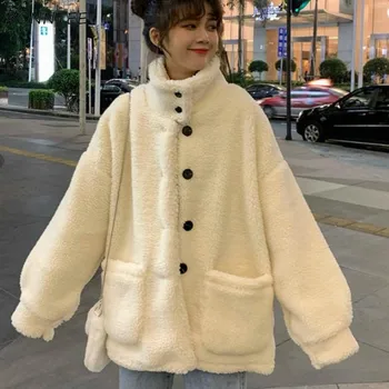 Ceketler Kadın Kadife Kalınlaşma Sıcak Kış Standı Yaka Tek Göğüslü Cepler ile Dış Giyim Bayan Öğrenciler için Kore Şık