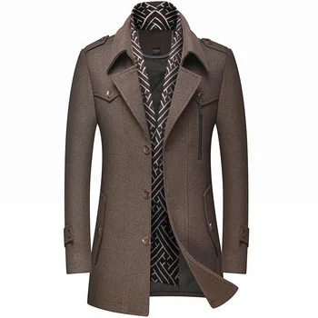 Erkek giyim Moda Trençkot Kalınlaşmak erkek Yün Ceket Eşarp Yaka Orta uzunlukta Ceket Kış sıcak Palto Erkek Giysileri