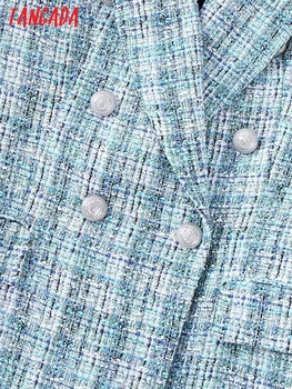 Tangada Kadın Moda Tüvit Kruvaze Blazer Ceket Vintage Uzun Kollu Flap Cepler Kadın Takım Elbise 3H115 3