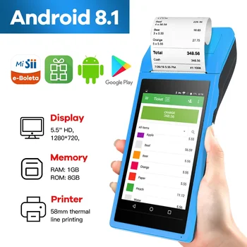 16GB POS El Cihazı PDA Terminali Dahili Termal Bluetooth Yazıcı 58mm Android Sağlam POS Sıı App e-boleta Loyverse