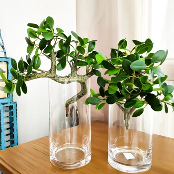 25cm Küçük Yapay Bitkiler Şube Sahte Ficus Ağacı Yaprak Tropikal Plastik Banyan Saksı Mini Masaüstü Zanaat Ev Ofis Dekor İçin 4