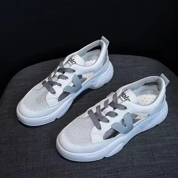 Konfor 2022 Yaz Sandalet Kadın Ayakkabı Örgü Rahat Platformu Eğitmenler Ayakkabı Düz Topuklu Ayakkabılar Kadın Kesme Rahat Terlik 1