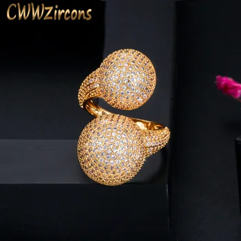 CWWZircons Ayarlanabilir Mikro Açacağı Kübik Zirkonya Topu Altın Renk Moda Bayanlar Nişan Parmak Yüzük Düğün Parti ıçin R151 2