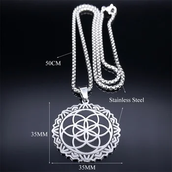 Kutsal Geometri Tohum Yaşam Tılsım Kolye Paslanmaz Çelik Yoga Çiçek Mandala Estetik Zincir Kolye Takı