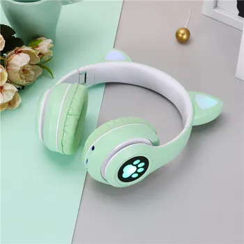 Kedi kulak Neko özel tasarım kulaklık Bluetooth kulaklık ile ağır bas popüler sevimli kız Bluetooth kulaklık ile renkli ışıklar