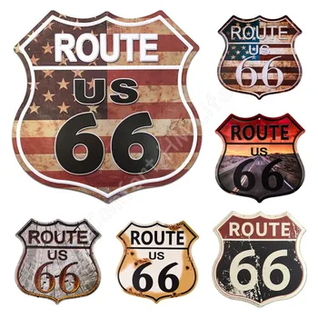 Rota 66 İşaretleri Vintage Yol İşaretleri Yüksek Yönlü Metal Tabela Sanat Duvar Dekor için 12