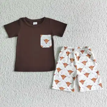 Yürümeye başlayan Çocuk giyim setleri Yaz Erkek T-shirt Cep Gömlek Hayvan Desen çocuğun şort takımı Butik Çocuk kıyafetler elbiseler