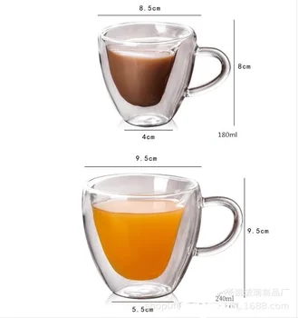 Yaratıcı çift katmanlı uzun borosilikat cam çay bardağı, çift kalp şeklinde kahve fincanı, ev süt çay suyu kulplu fincan 2
