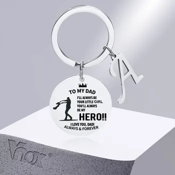 Vnox Ücretsiz Özel Yuvarlak Sikke Anahtarlık, Paslanmaz Çelik İlk Charm Kolye Anahtarlık Erkekler için, özelleştirilmiş Hediye Baba Koca 1