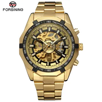 FORSİNİNG Marka Erkekler Otomatik İzle Lüks İskelet mekanik saatler Erkekler Altın Paslanmaz Çelik Saat Relogios Masculino 1