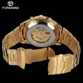 FORSİNİNG Marka Erkekler Otomatik İzle Lüks İskelet mekanik saatler Erkekler Altın Paslanmaz Çelik Saat Relogios Masculino 3