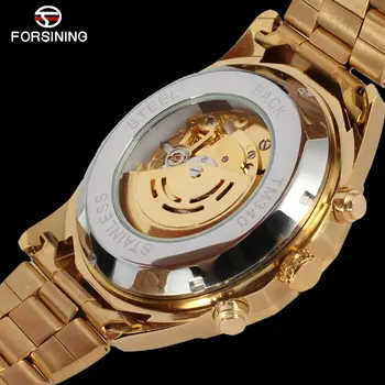 FORSİNİNG Marka Erkekler Otomatik İzle Lüks İskelet mekanik saatler Erkekler Altın Paslanmaz Çelik Saat Relogios Masculino 4