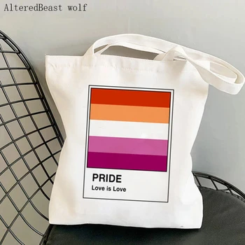 Kadın Alışveriş çantası Eşcinsel Gurur Bayrağı Baskılı Kawaii Çanta Harajuku Alışveriş Tuval Alışveriş Çantası kız çanta Tote Omuz Bayan Çantası