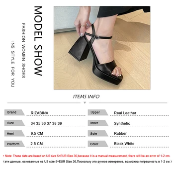RİZABİNA 2022 Gerçek Deri Kadın Sandalet Kalın Yüksek Topuklu Ayakkabılar Kadın Ins Moda Açık Rahat kadın ayakkabıları Boyutu 34-39 3