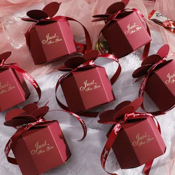 Petal Şeker şeritli kutu Çerez Hediye Kutuları Romantik Düğün İyilik çikolata kutusu Düğün Gelin Doğum Günü Partisi Malzemeleri