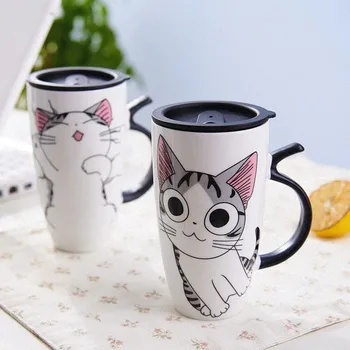 600 ml Sevimli Kedi Seramik Kahve kapaklı kupa Büyük Kapasiteli Hayvan Kupalar yaratıcı Drinkware Kahve çay fincanları Yenilik Hediyeler süt kupası
