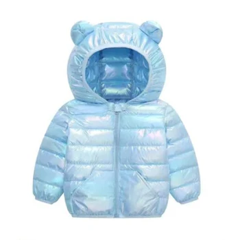 Kızlar kış ceket moda yeni renkli parlak kapşonlu aşağı sıcak ceketler ceket 0-5 yaşındaki bebe yüksek kaliteli çocuk giyim