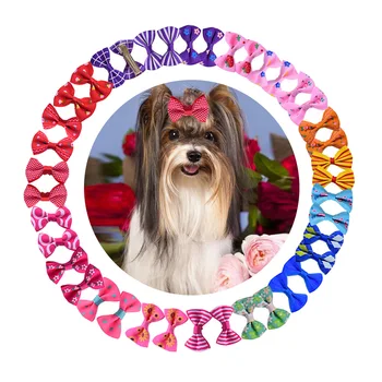 10 ADET Renk Köpek Yavru Köpek Sevimli Pet Bakım Çiçek Katı Pamuk Yay Çiçek Tokalar Kelebek Saç Klipleri Saç Tokası