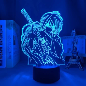 3d Lamba Anime Rurouni Kenshin Himura Şekil led ışık yatak odası dekoru Gece Lambası Manga doğum günü hediyesi Odası Led Gece Lambası