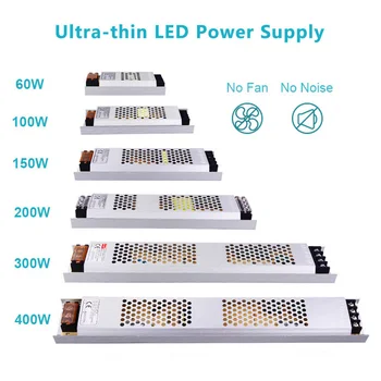 LED güç kaynağı AC180-260V DC12V 24 V Ultra ince aydınlatma Transformers 60 W 100 W 150 W 200 W 300 W 400 W sürücü LED şerit ışıklar için