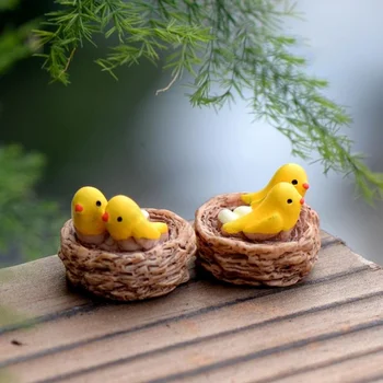 3 adet DIY Mini Yuva Kuşlar Peri bahçe Minyatürleri Cüceler Yosun Terraryumlar Reçine El Sanatları Figürler