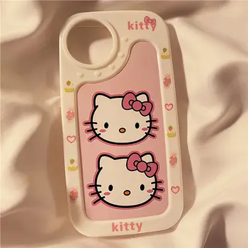 Kawaii Hello Kittys Krem İphone telefon kılıfı Karikatür İphone 12 13 11 Pro Max Xr X Xs Max Her Şey Dahil Anti-damla