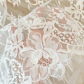 3 Metre Fildişi Fransız Alencon Dantel kumaş süsü Vintage Stil Alencon Chantilly dantel kumaş süsü için Birdal Peçe, Düğün 2