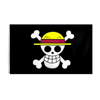 Özel Hasır Şapka Korsan Luffy Kafatası Bayrağı 90x150 cm Polyester korsanlar Maymun D. luffy Kafatası Bayrakları Dekorasyon Etkinliği