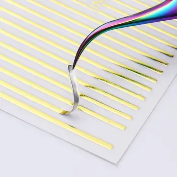 Altın Gümüş Metal Şerit Bant Tırnak Tasarım Şerit 3D Hatları Tırnak Çıkartmalar Geometri Kaymak Çivi Jel Lehçe Çıkartmaları Manikür
