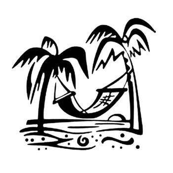 16 * 15cm Plaj palmiye ağaçları hamak vinil çıkartması Komik Araba Pencere Tampon Yenilik JDM Drift Vinil çıkartma
