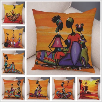 Soyut Resim Afrika Oturma Yastık Afrikalı Kadın Ev Dekor Yastık Galeri Egzotik minder örtüsü