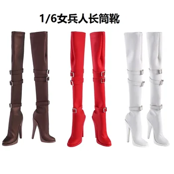 Beyaz Kırmızı Siyah Renk 1/6 Ölçekli Kadın Uzun Çizmeler Overknee Katı Ayakkabı Yüksek Topuklu 12 inç Ayrılabilir Ayak Bebek Vücut