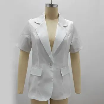 Resmi Kadın Blazer Düz Renk kırışıklık Karşıtı Gevşek Mizaç Hırka Kısa Kollu Tek Düğme Kadın Takım Elbise Ceket Giyim 0
