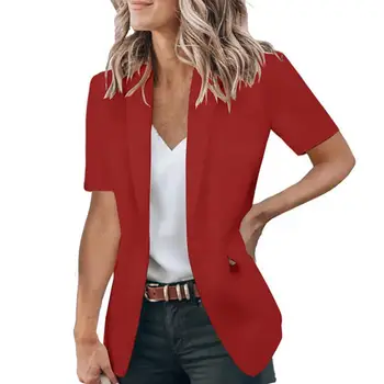Resmi Kadın Blazer Düz Renk kırışıklık Karşıtı Gevşek Mizaç Hırka Kısa Kollu Tek Düğme Kadın Takım Elbise Ceket Giyim 1