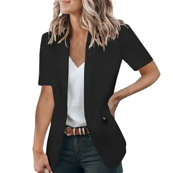 Resmi Kadın Blazer Düz Renk kırışıklık Karşıtı Gevşek Mizaç Hırka Kısa Kollu Tek Düğme Kadın Takım Elbise Ceket Giyim 4