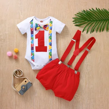 Erkek bebek tulum takımı Yürümeye Başlayan Çocuk Giysileri Çocuk Tulum 1st Doğum Günü Tulum Bebek Giyim Playsuits Bir Yıl Erkek Bebek Tulum 4