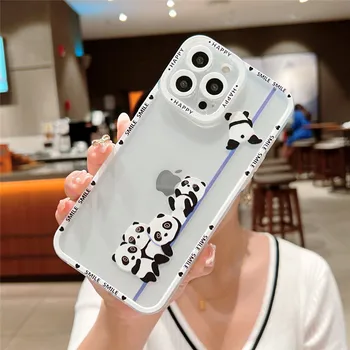 Komik Sevimli Karikatür Panda Temizle Telefon Kılıfı İçin iPhone 14 13 Pro Max 12 11 X XS XR 7 8 Artı SE Hayvan Çift Şeffaf Yumuşak Kapak