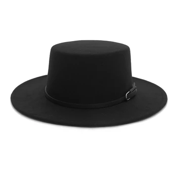 Moda dokulu şapka Erkekler Düz Şapka Kemer ıle Kadın Vintage Fötr Kapaklar Sıcak Caz Şapka Chapeau Femme Panaman Kap Domuz Eti Pasta