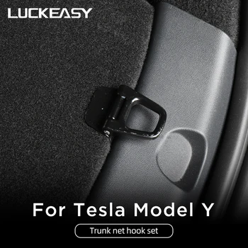 LUCKEASY İç Modifikasyonu Fonksiyonel Aksesuarları Tesla ModelY 2020-2022 Araba bagaj depolama net çanta kancası 4 adet / takım