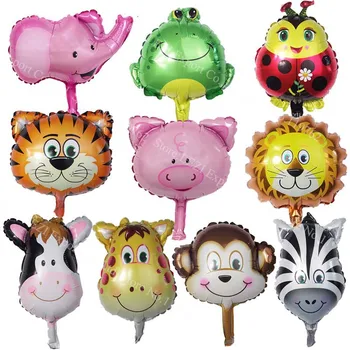 8 adet Mini Hayvan Folyo Balonlar Doğum Günü Partisi Dekoru Bebek Hediyeler Çocuk Oyuncakları Aslan Maymun Zebra Geyik İnek Hayvan Kafası Hava Balon