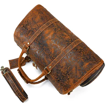 52cm Vintage Hakiki Deri Seyahat çantası Erkekler için Çılgın At Deri Seyahat Duffle Büyük omuzdan askili çanta İnek Derisi Çanta Haftasonu Çantası