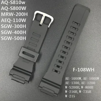 Kauçuk Kayış Casio AE - 1000w AQ-S810W SGW-400H AEQ - 110W W-735H Siyah Silikon Su Geçirmez Watchband Kayışı İzle Bilek Bilezik 5