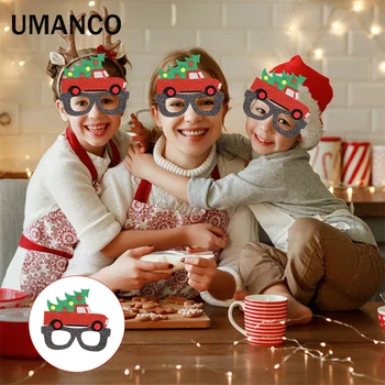 2023 Yeni Yıl Sevimli Dekorasyon Gözlük Kadın Erkek Çocuklar için Kırmızı Yeşil dokuma Olmayan Şeytan Baba Noel Partisi Komik Gözlük