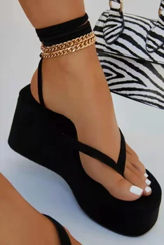 Seksi Kadın Sandalet Metal Zincir Yaz Gladyatör Platformu Klip Ayak Bileği Kayışı Kama Sandalet Bayan Ayakkabıları Kadın Moda Sandalias 3