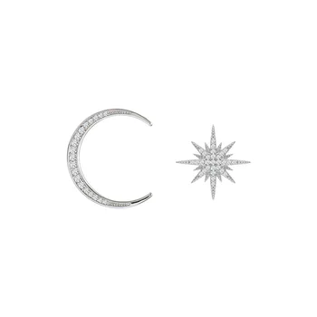 925 Gümüş İğne Yıldız Ay Küpe yüksek dereceli damızlık mizaç kadın küpe asimetrik damla küpe Kadınlar